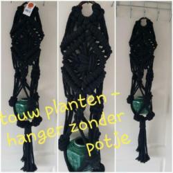 Zwarte touw plantenhanger, zonder potje NIEUW