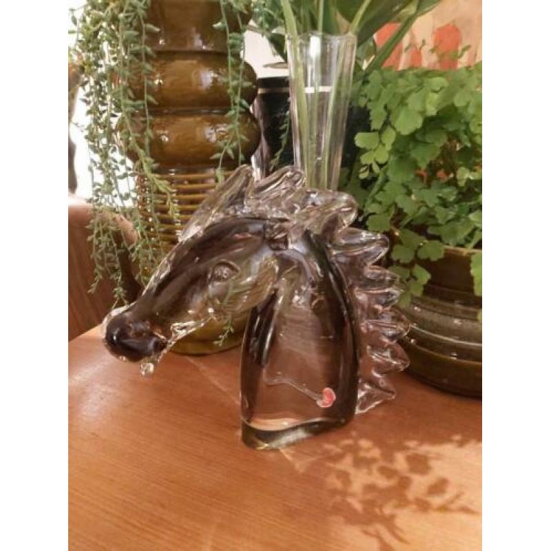 italiaans glas,groot glazen paardenhoofd, paard.murano?