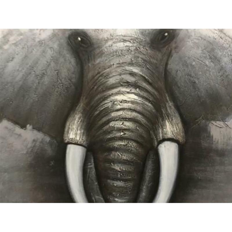 Prachtig groot olieverf doek van een olifant-olifant- alu