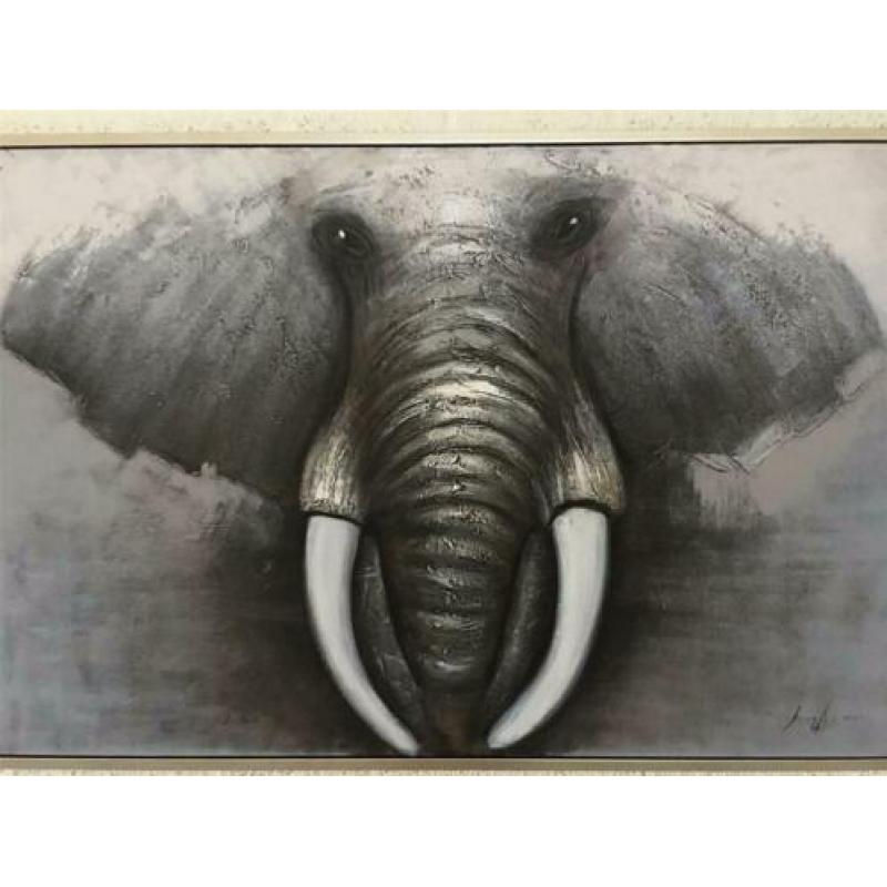 Prachtig groot olieverf doek van een olifant-olifant- alu