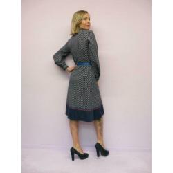 *Abfab Vintage Donkerblauwe Jurk met Retro Print 38/40*