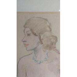 Piet Rezelman, 1887-1967 aquarel/ potloodtekening, naakt.