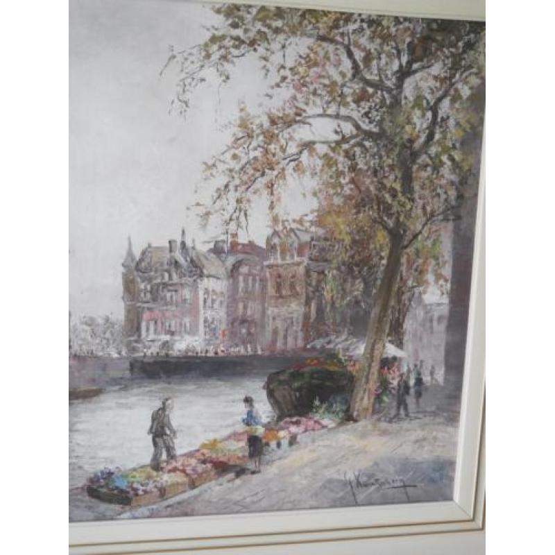 Schilderij Gerrit Kwintenberg, Bloemenmarkt en Munttoren.