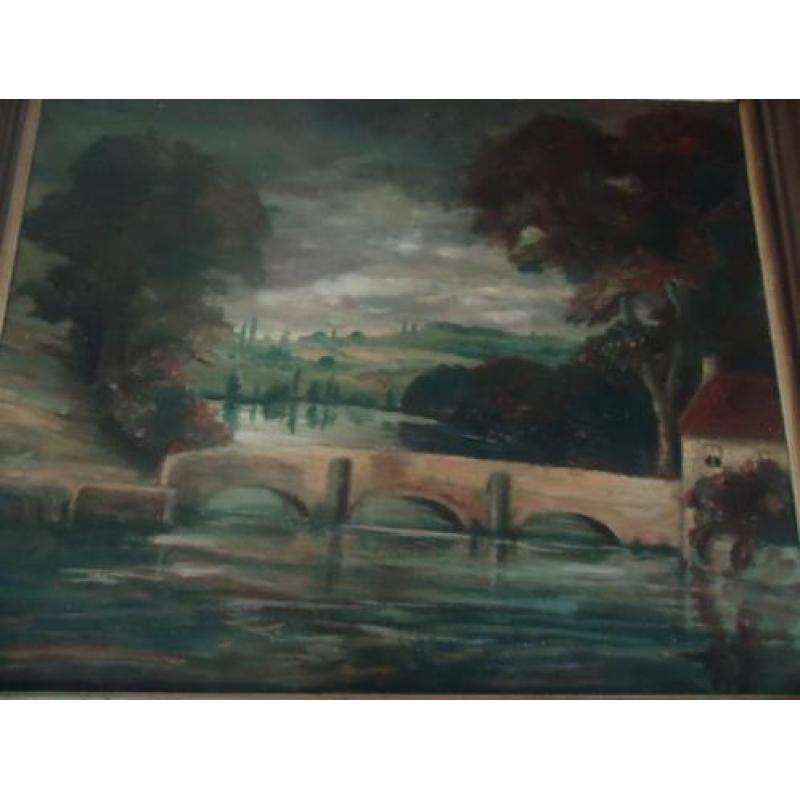 Groot oud schilderij OUDE BRUG