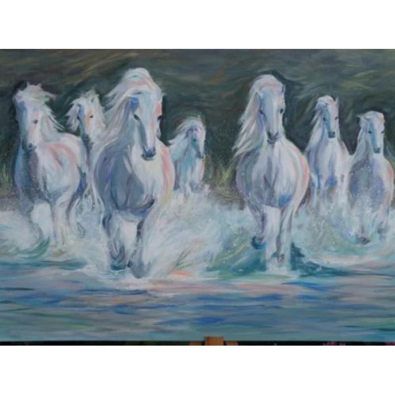 Schilderij met 7 paarden in galop