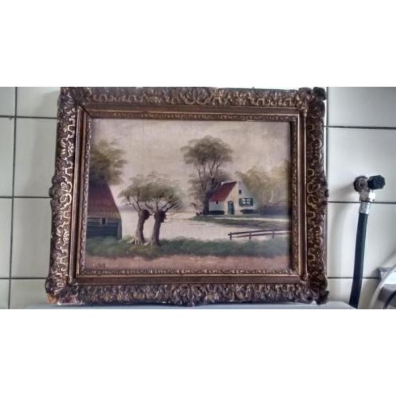 Te koop schilderij Van Hof, Oud Hollands polder landschap.