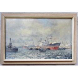 =havengezicht=doek 50 x 80 cm==MARINUS DE JONGERE 1912-1978=