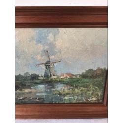 Mooi compact molen landschap schilderij 30x25 cm