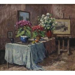 Victor Wagemaekers, bloemen in het atelier