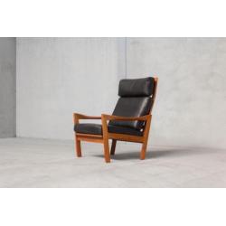 Vintage Deense Fauteuil - Teak - Leder - Zwart - Retro