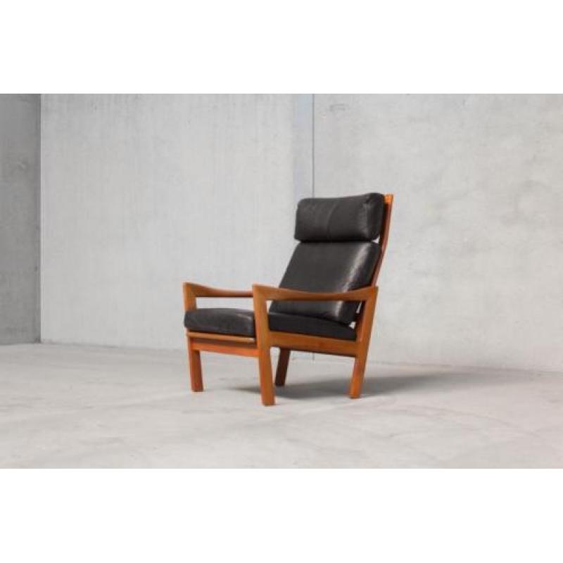 Vintage Deense Fauteuil - Teak - Leder - Zwart - Retro